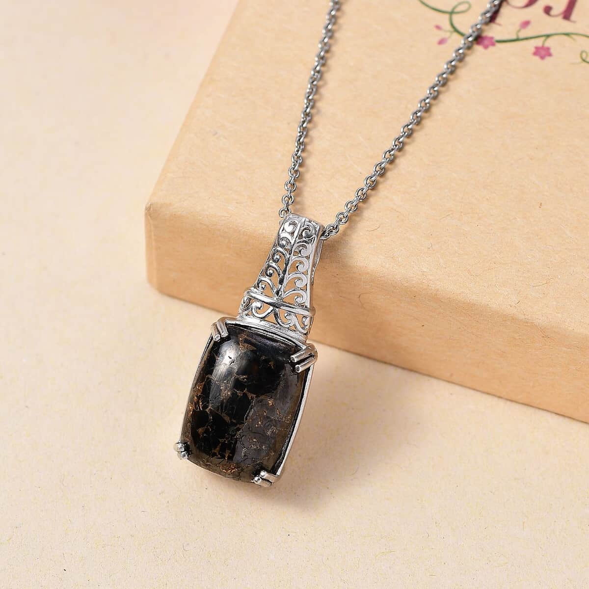 Karis Matrix Silver Shungite 10.15 ctw Pendant in Platinum Bond with Stainless Steel Necklace 20 Inches image number 1