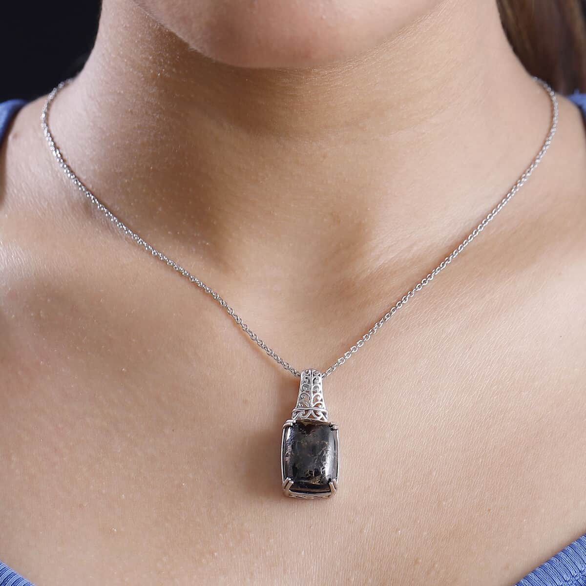 Karis Matrix Silver Shungite 10.15 ctw Pendant in Platinum Bond with Stainless Steel Necklace 20 Inches image number 2