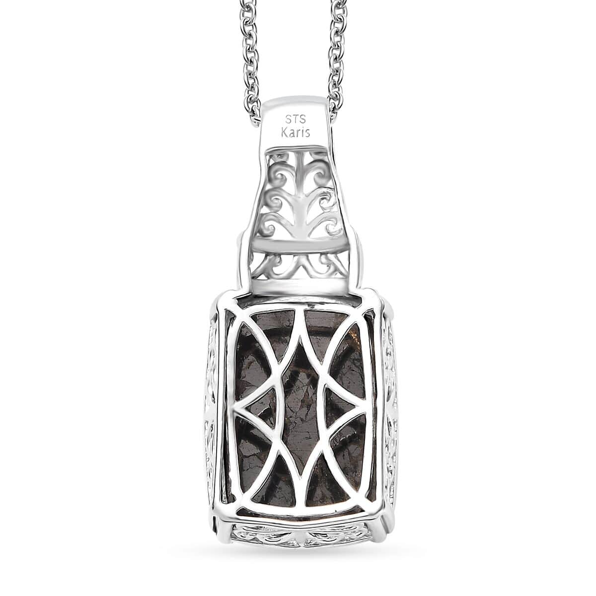 Karis Matrix Silver Shungite 10.15 ctw Pendant in Platinum Bond with Stainless Steel Necklace 20 Inches image number 4