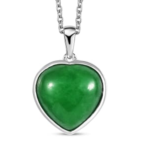 Karis Green Jade (D) 12.00 ctw Heart Pendant in Platinum Bond with Stainless Steel Necklace 20 Inches
