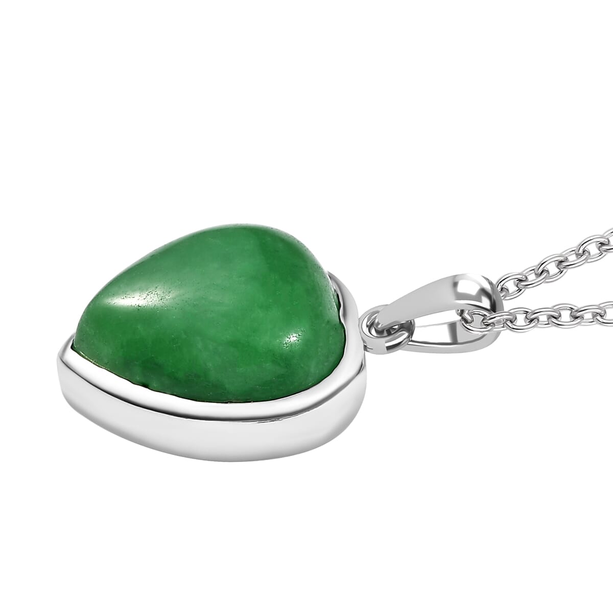 Karis Green Jade (D) 12.00 ctw Heart Pendant in Platinum Bond with Stainless Steel Necklace 20 Inches image number 3