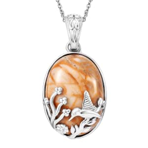 Karis Venus Jasper 27.10 ctw Bird Pendant in Platinum Bond with Stainless Steel Necklace 20 Inches