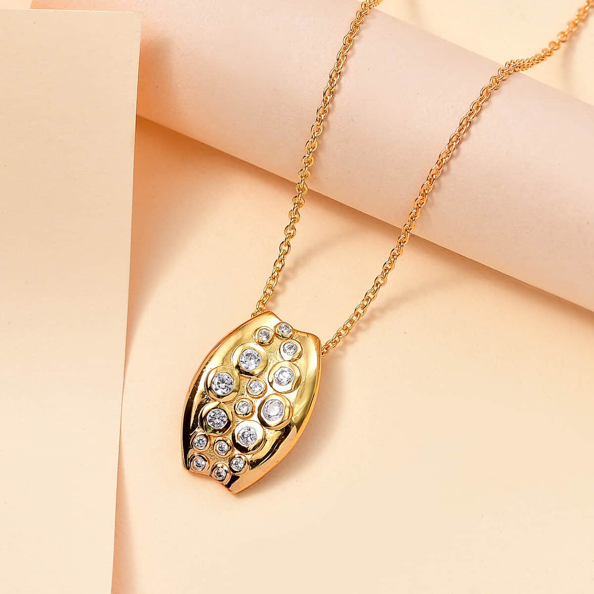 Karis White Zircon 1.10 ctw Pendant in 18K YG Plated with ION Plated YG Stainless Steel Necklace 20 Inches image number 1