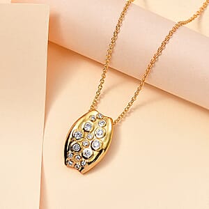 Karis White Zircon 1.10 ctw Pendant in 18K YG Plated with ION Plated YG Stainless Steel Necklace 20 Inches