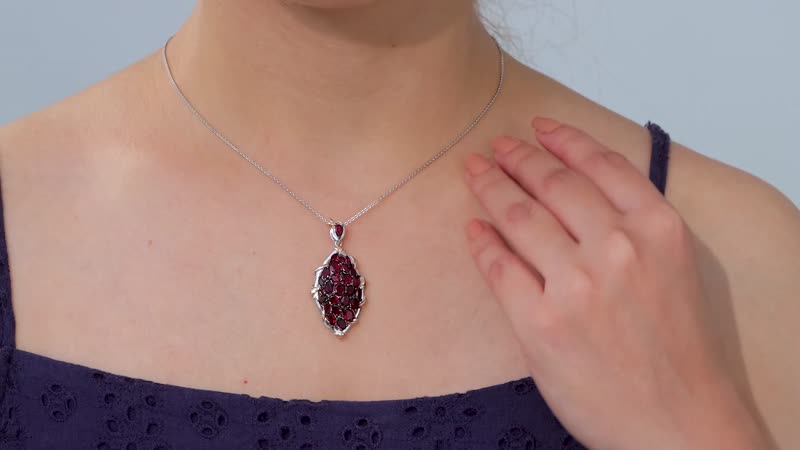 Premium Anthill Garnet 5.85 ctw Crimson Vine Flame Pendant Necklace in Vermeil RG and Rhodium Over Sterling Silver 20 Inches