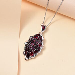 Premium Anthill Garnet 5.85 ctw Crimson Vine Flame Pendant Necklace in Vermeil RG and Rhodium Over Sterling Silver 20 Inches