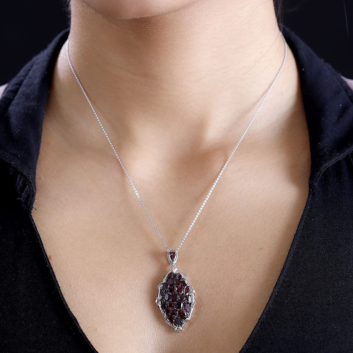 Premium Anthill Garnet 5.85 ctw Crimson Vine Flame Pendant Necklace in Vermeil RG and Rhodium Over Sterling Silver 20 Inches image number 2