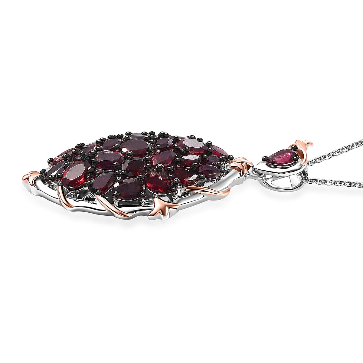 Premium Anthill Garnet 5.85 ctw Crimson Vine Flame Pendant Necklace in Vermeil RG and Rhodium Over Sterling Silver 20 Inches image number 3