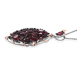 Premium Anthill Garnet 5.85 ctw Crimson Vine Flame Pendant Necklace in Vermeil RG and Rhodium Over Sterling Silver 20 Inches