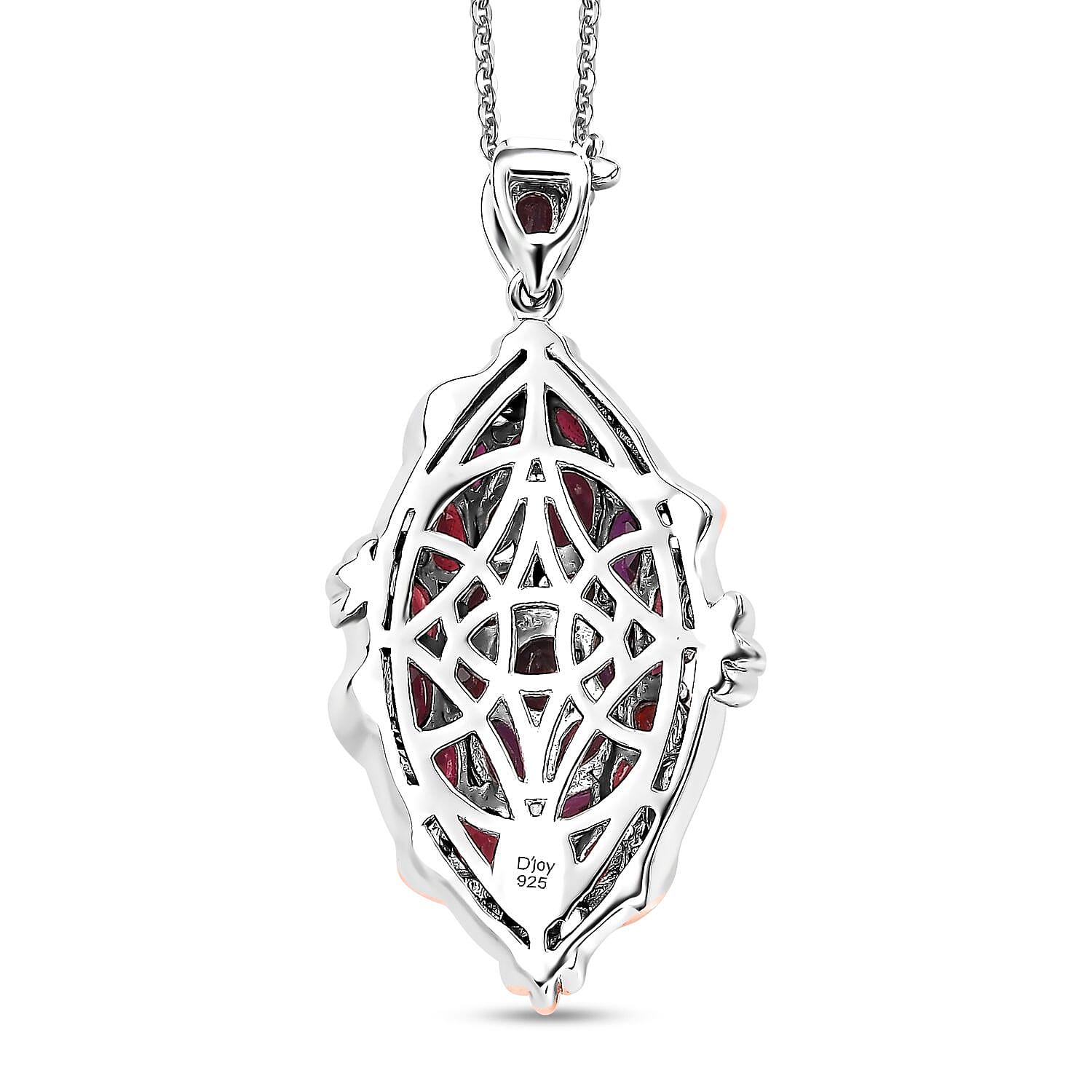 Premium Anthill Garnet 5.85 ctw Crimson Vine Flame Pendant Necklace in Vermeil RG and Rhodium Over Sterling Silver 20 Inches
