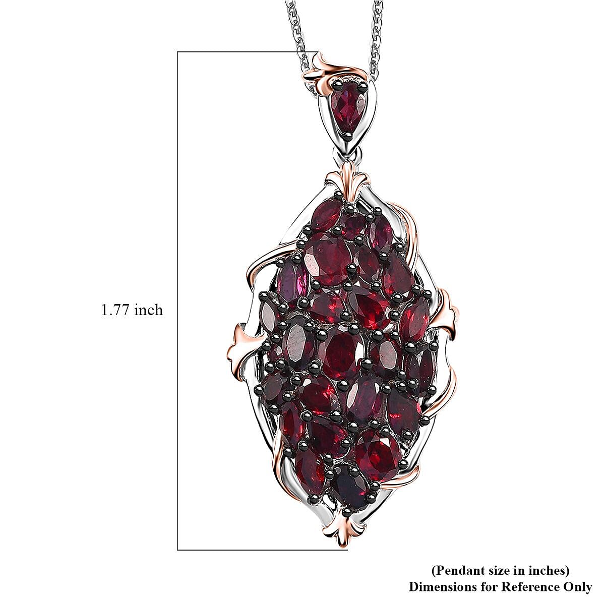 Premium Anthill Garnet 5.85 ctw Crimson Vine Flame Pendant Necklace in Vermeil RG and Rhodium Over Sterling Silver 20 Inches