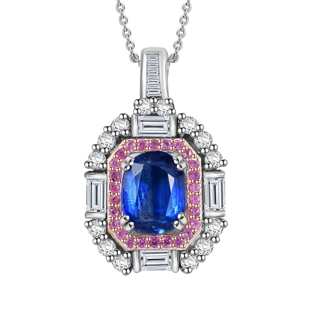 Kashmir Kyanite and Multi Gemstone 5.70 ctw Royal Elegance Pendant Necklace in Rhodium Over Sterling Silver 20 Inches image number 0