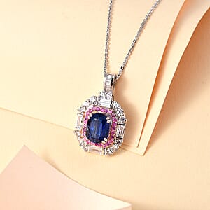 Kashmir Kyanite and Multi Gemstone 5.70 ctw Royal Elegance Pendant Necklace in Rhodium Over Sterling Silver 20 Inches