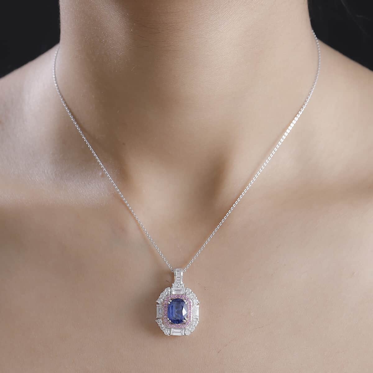 Kashmir Kyanite and Multi Gemstone 5.70 ctw Royal Elegance Pendant Necklace in Rhodium Over Sterling Silver 20 Inches image number 2