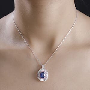 Kashmir Kyanite and Multi Gemstone 5.70 ctw Royal Elegance Pendant Necklace in Rhodium Over Sterling Silver 20 Inches