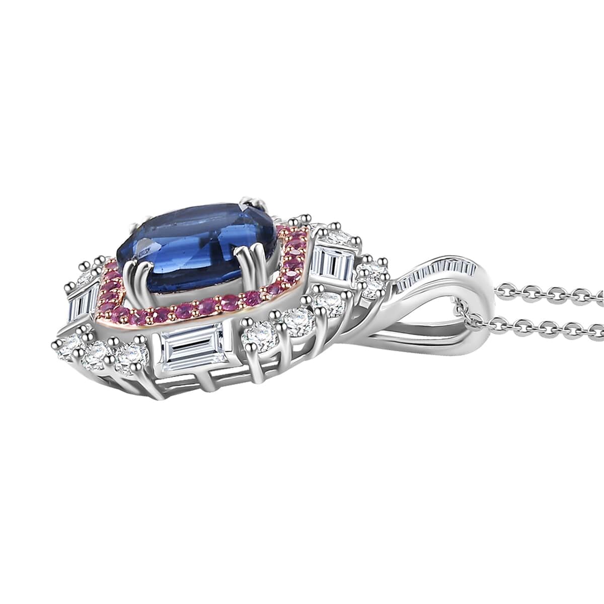 Kashmir Kyanite and Multi Gemstone 5.70 ctw Royal Elegance Pendant Necklace in Rhodium Over Sterling Silver 20 Inches image number 3