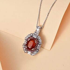 Orange Kyanite and Multi Gemstone 4.50 ctw Royal Elegance Pendant Necklace in Rhodium Over Sterling Silver 20 Inches