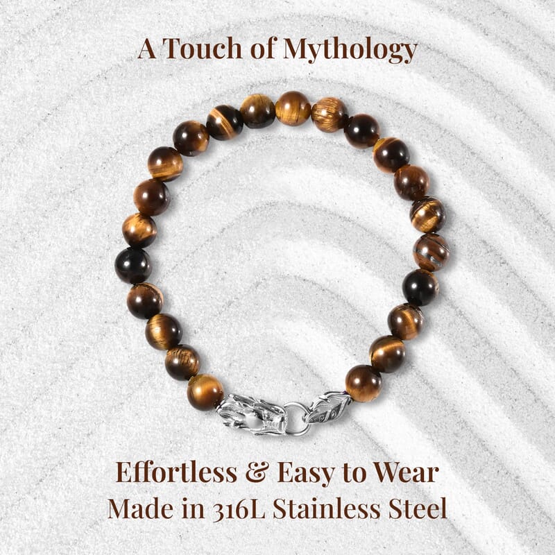 Set of 3 Red Jasper, Amethyst and Yellow Tigers Eye 212.60 ctw Beaded Dragon Bracelet in Stainless Steel (7.50In)