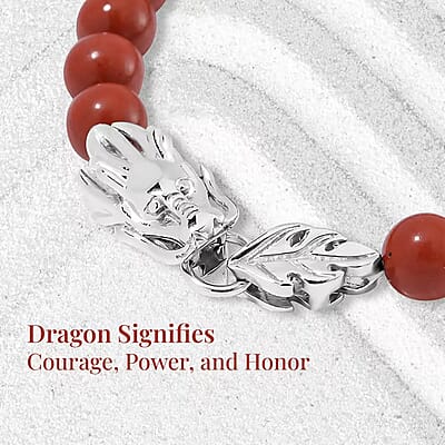 Set of 3 Red Jasper, Amethyst and Yellow Tigers Eye 212.60 ctw Beaded Dragon Bracelet in Stainless Steel (7.50In)