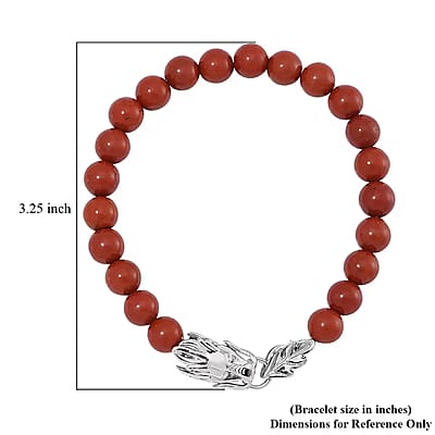 Set of 3 Red Jasper, Amethyst and Yellow Tigers Eye 212.60 ctw Beaded Dragon Bracelet in Stainless Steel (7.50In)
