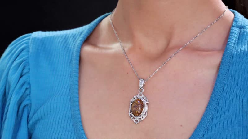 Karis Script Stone 11.00 ctw Solitaire Pendant in Platinum Bond with Stainless Steel Necklace 20 Inches