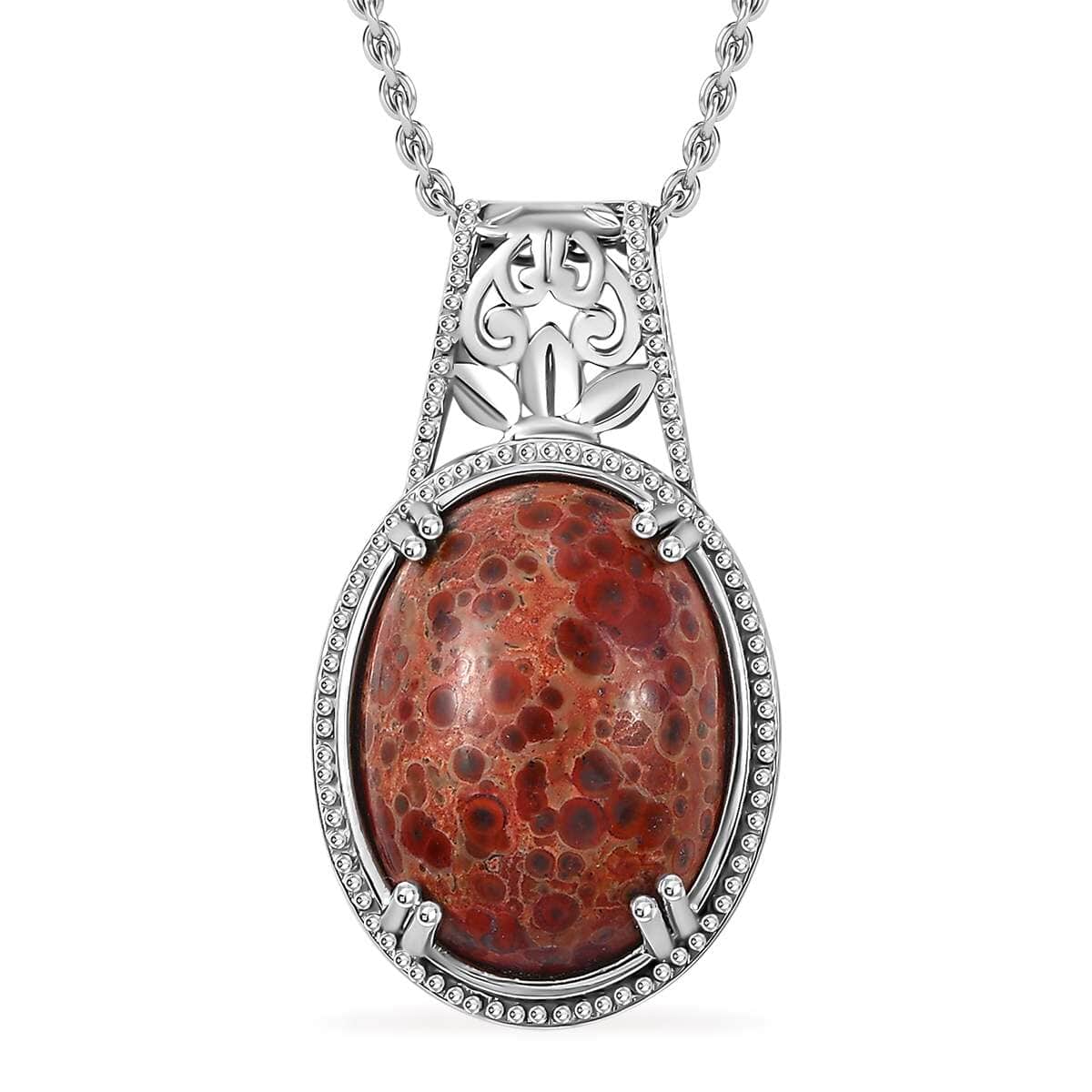 Poppy Jasper 14.00 ctw Pendant in 950 Copper with Necklace 20 Inches in Stainless Steel  image number 0