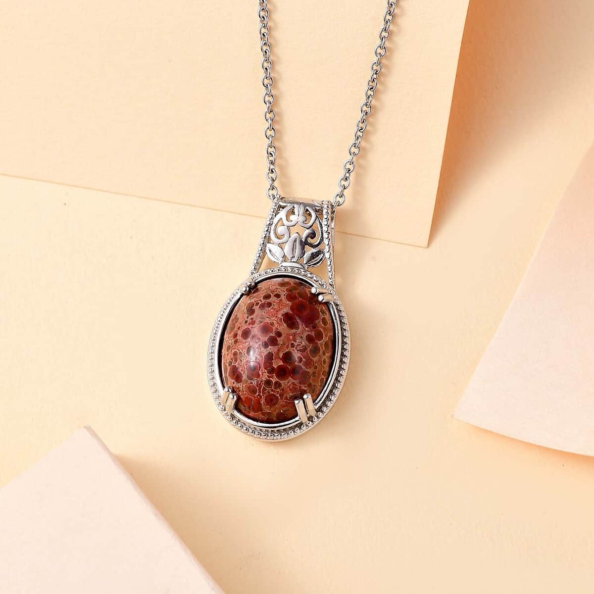 Poppy Jasper 14.00 ctw Pendant in 950 Copper with Necklace 20 Inches in Stainless Steel  image number 1