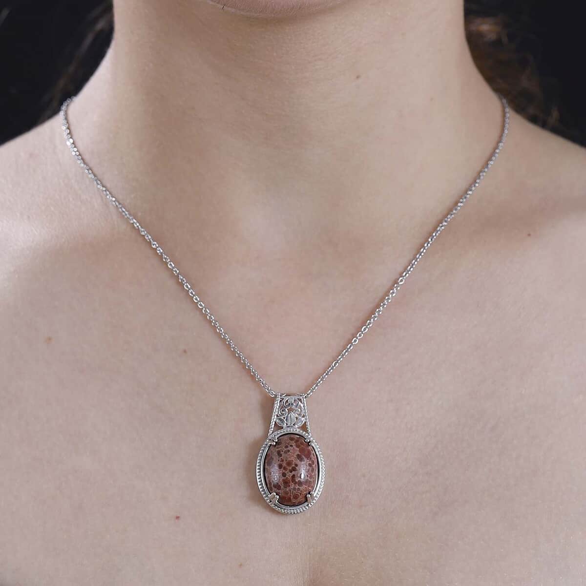 Poppy Jasper 14.00 ctw Pendant in 950 Copper with Necklace 20 Inches in Stainless Steel  image number 2