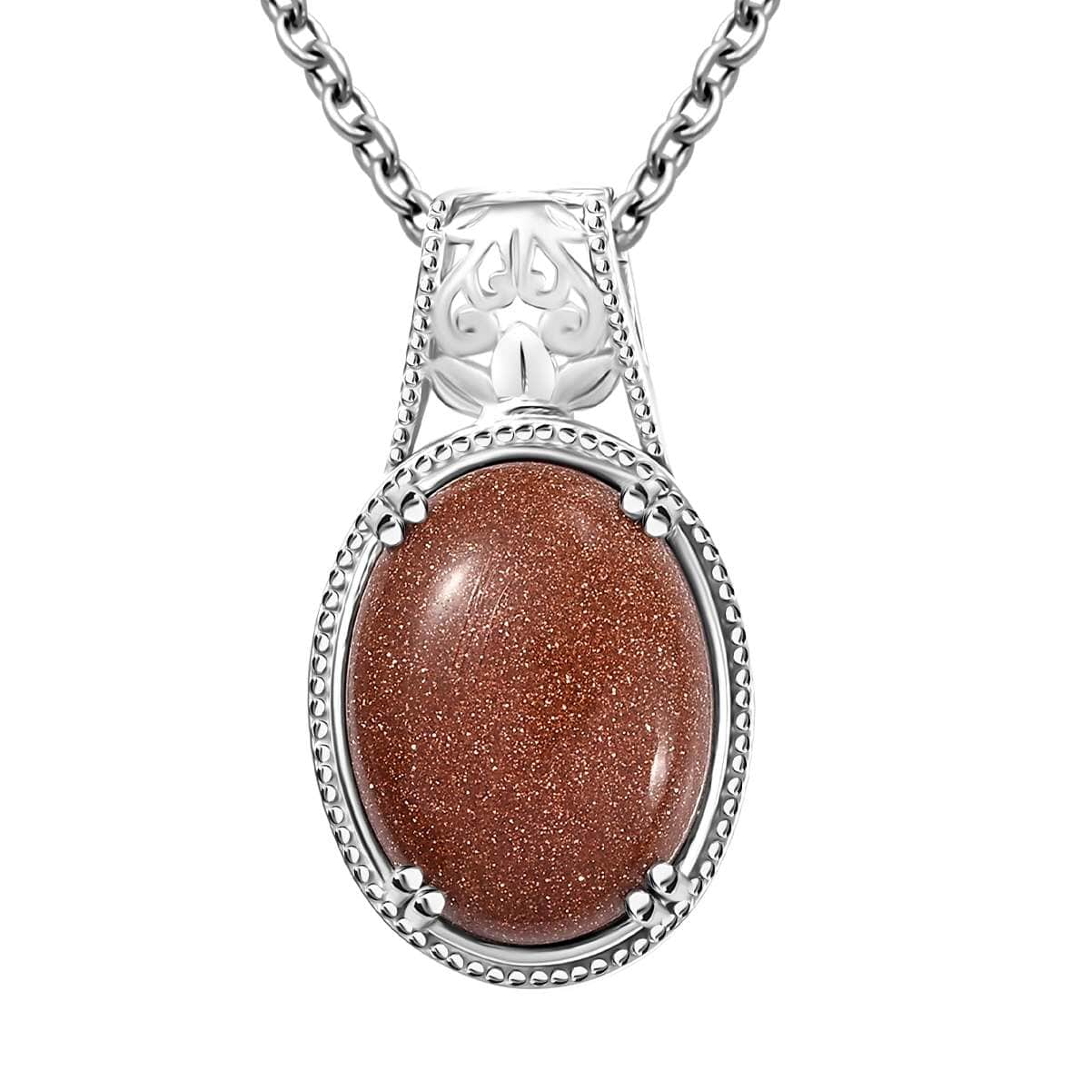 Gold Sandstone 13.75 ctw Solitaire Pendant in Platinum Over Copper with Stainless Steel Necklace 20 Inches image number 0