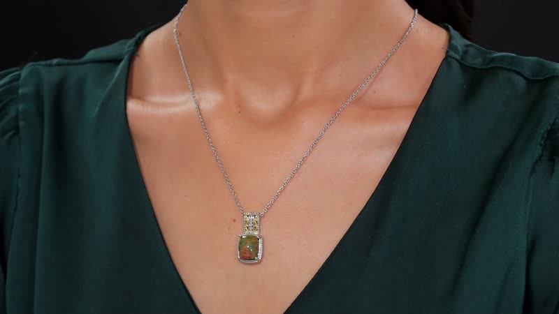 Unakite 7.25 ctw Solitaire Pendant in 14K YG Over and Platinum Over Copper with Stainless Steel Necklace 20 Inches