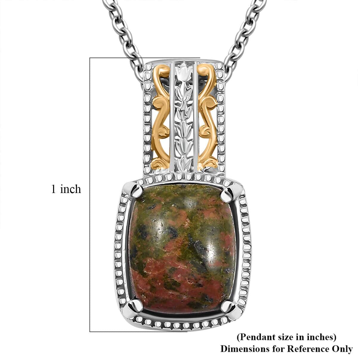 Unakite 7.25 ctw Solitaire Pendant in 14K YG Over and Platinum Over Copper with Stainless Steel Necklace 20 Inches image number 5