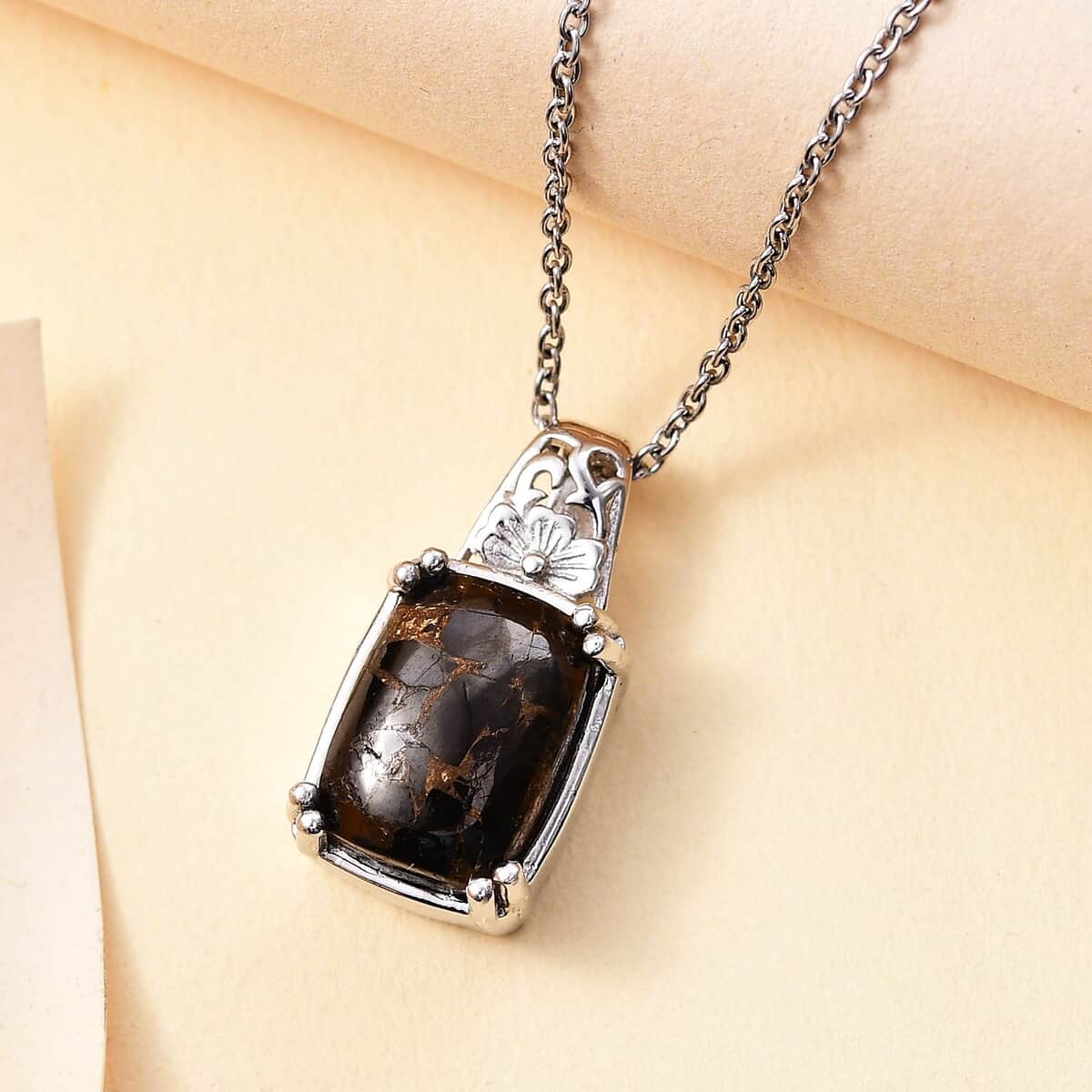 Matrix Silver Shungite 5.00 ctw Solitaire Pendant in Platinum Over Copper with Stainless Steel Necklace 20 Inches image number 1