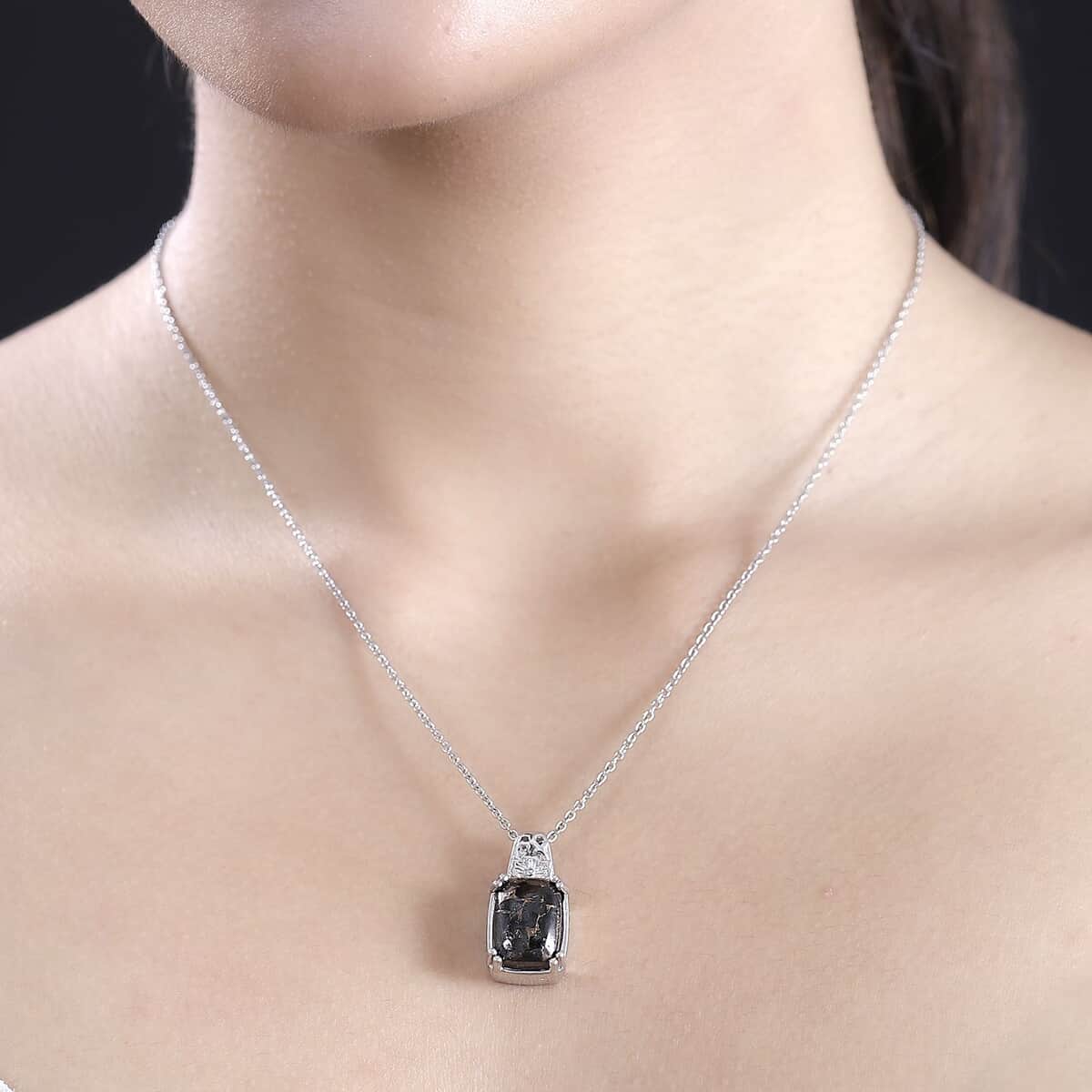 Matrix Silver Shungite 5.00 ctw Solitaire Pendant in Platinum Over Copper with Stainless Steel Necklace 20 Inches image number 2