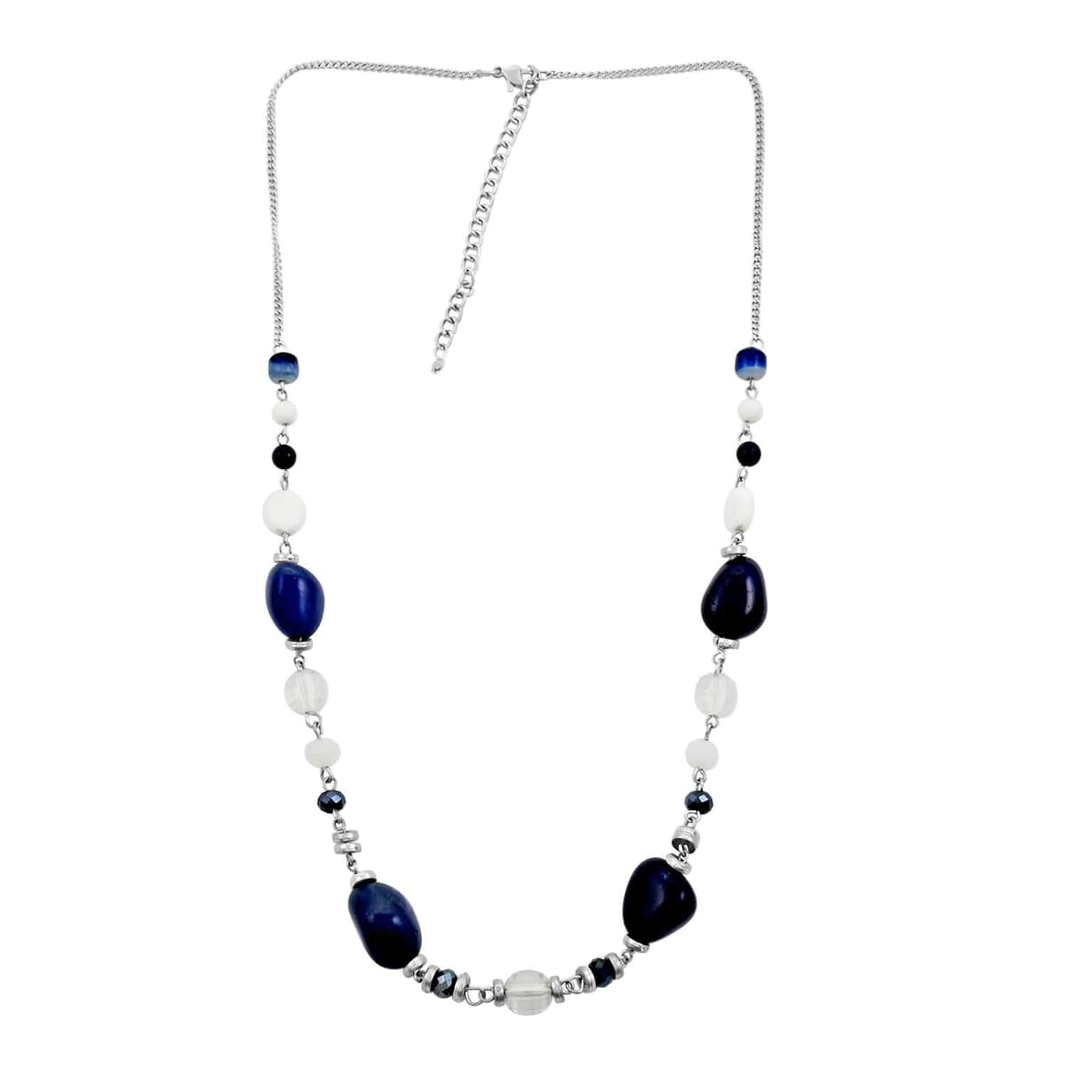 Sodalite 50.40 ctw and Austrian Crystal Canon Sky Blue Necklace and Earrings in Silvertone 24 Inches image number 2