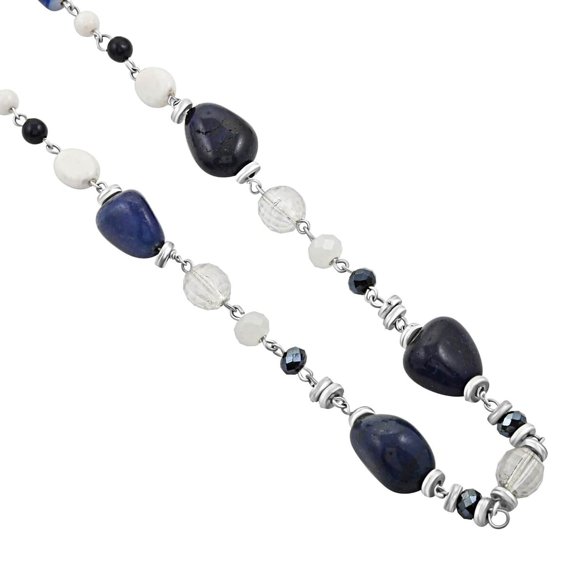 Sodalite 50.40 ctw and Austrian Crystal Canon Sky Blue Necklace and Earrings in Silvertone 24 Inches image number 3