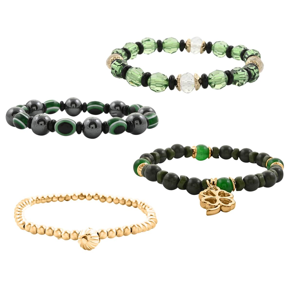 Set of 4 Multi Gemstone and Glass Multistand Stretch Bracelet With Charms in Goldtone 66.10 ctw image number 0