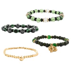 Set of 4 Multi Gemstone and Glass Multistand Stretch Bracelet With Charms in Goldtone 66.10 ctw