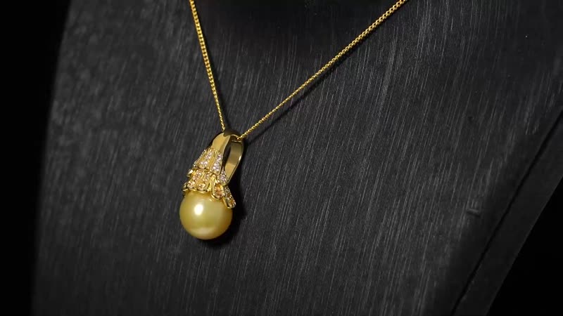 South Sea Golden Cultured Pearl 11-12mm and Multi Gemstone 0.40 ctw Crown Pendant Necklace in 18K Vermeil Yellow Gold Over Sterling Silver 20 Inches