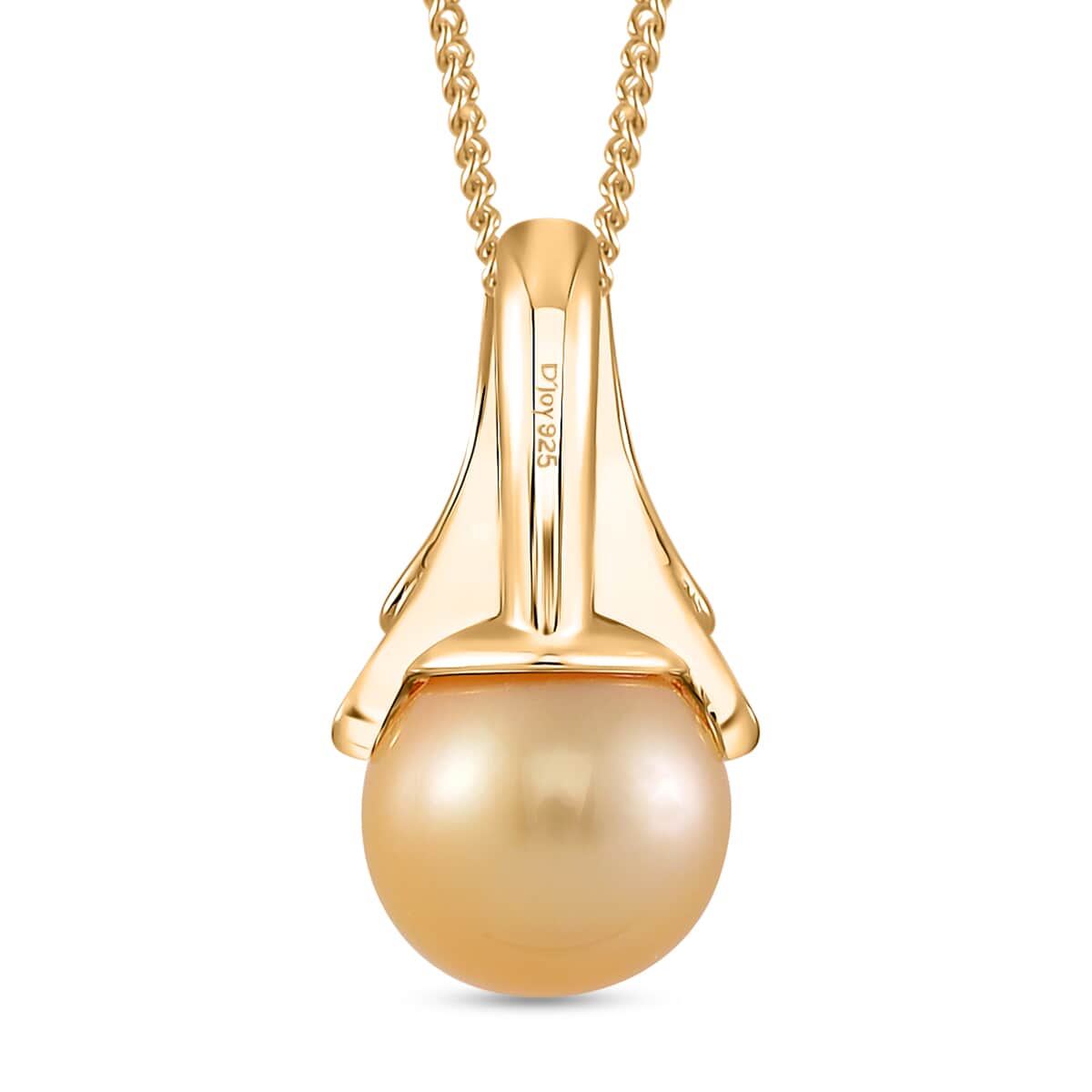 South Sea Golden Cultured Pearl 11-12mm and Multi Gemstone 0.40 ctw Crown Pendant Necklace in 18K Vermeil Yellow Gold Over Sterling Silver 20 Inches image number 3