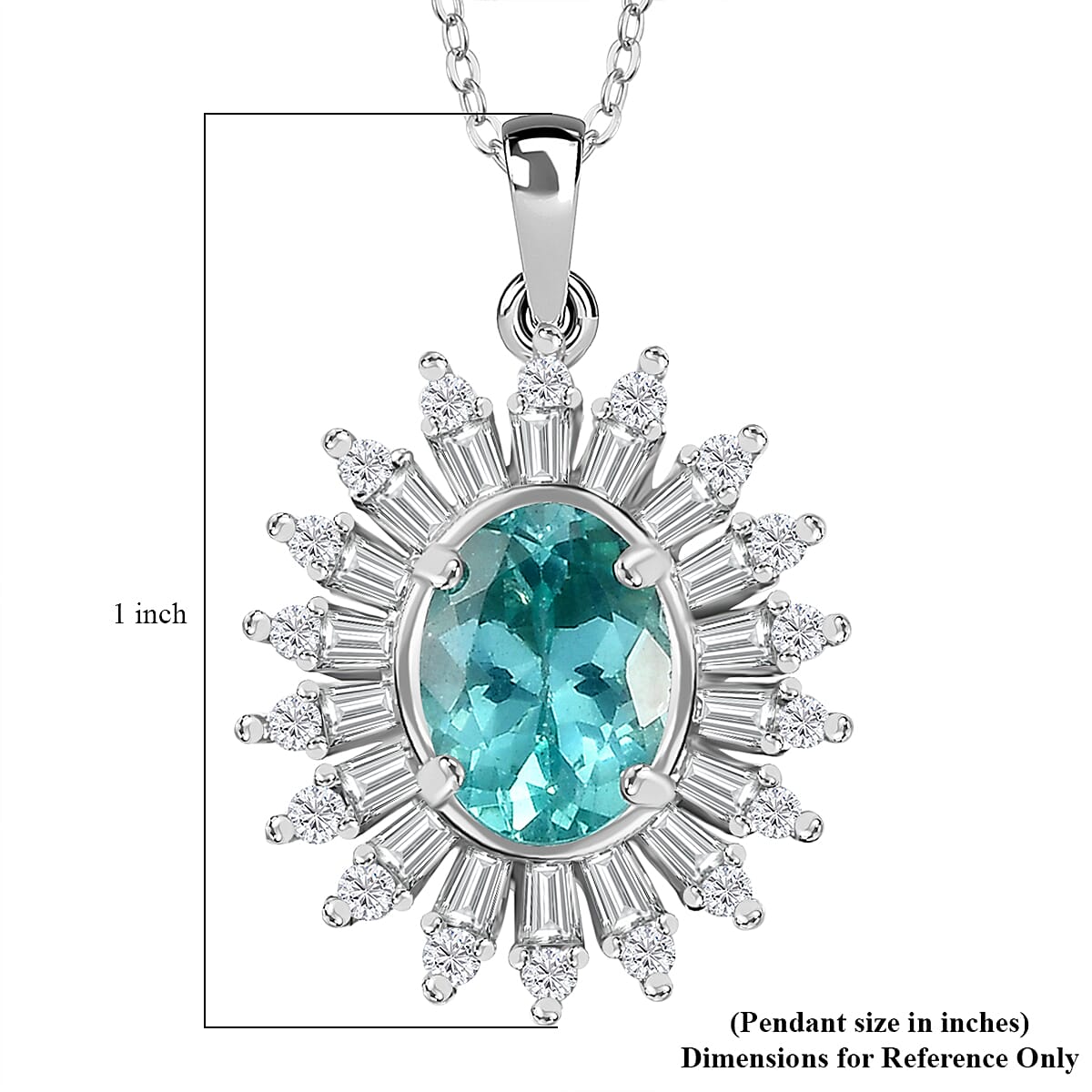 Madagascar Lagoon Apatite and Moissanite 2.00 ctw Stellar Ocean Radiance Pendant Necklace in Rhodium Over Sterling Silver 20 Inches