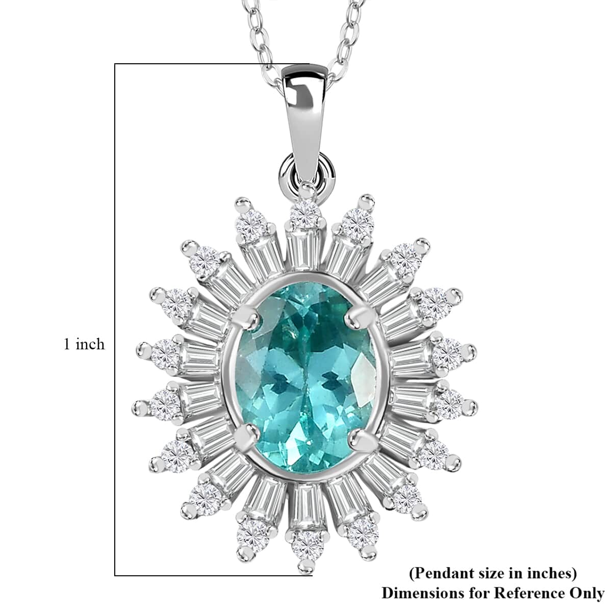 Madagascar Lagoon Apatite and Moissanite 2.00 ctw Stellar Ocean Radiance Pendant Necklace in Rhodium Over Sterling Silver 20 Inches image number 5