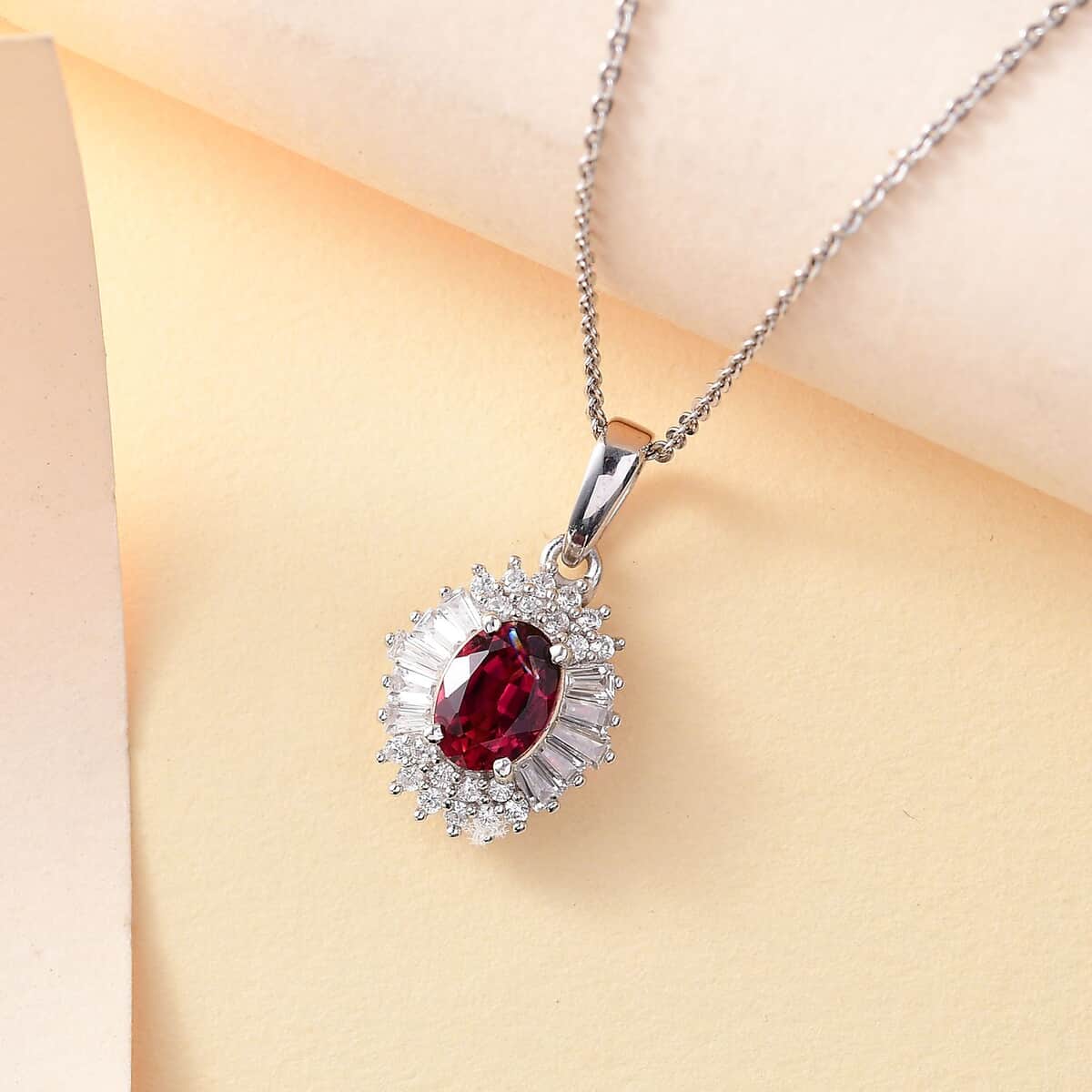 Premium Ouro Fino Rubellite and White Zircon 1.50 ctw Cosmic Bloom Pendant Necklace in Rhodium Over Sterling Silver 20 Inches image number 1