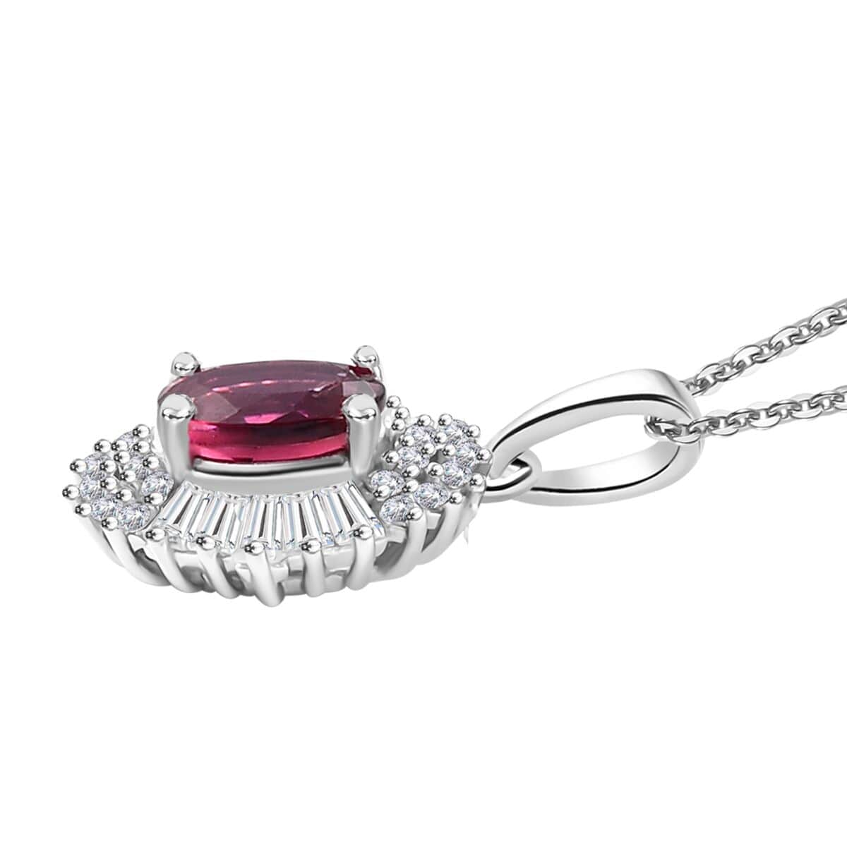 Premium Ouro Fino Rubellite and White Zircon 1.50 ctw Cosmic Bloom Pendant Necklace in Rhodium Over Sterling Silver 20 Inches image number 3