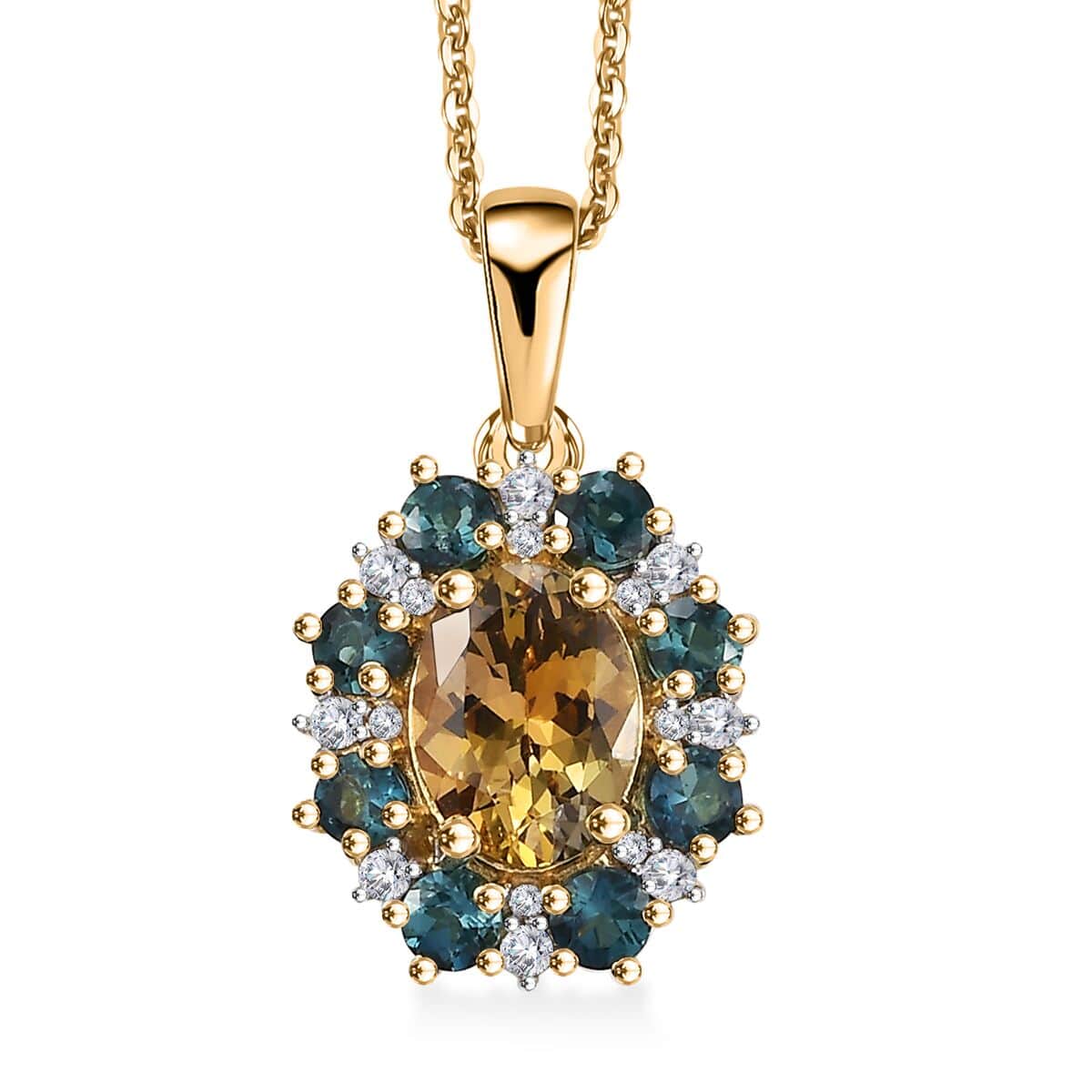 Premium Golden Tanzanite and Multi Gemstone 2.10 ctw Sunflower Pendant Necklace in 18K Vermeil Yellow Gold Over Sterling Silver 20 Inches image number 0