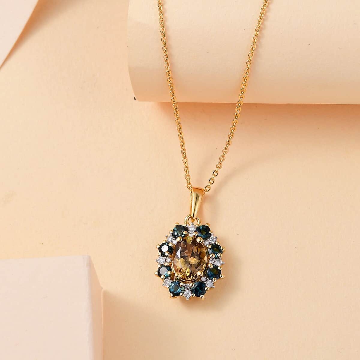 Premium Golden Tanzanite and Multi Gemstone 2.10 ctw Sunflower Pendant Necklace in 18K Vermeil Yellow Gold Over Sterling Silver 20 Inches image number 1