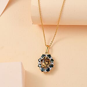 Premium Golden Tanzanite and Multi Gemstone 2.10 ctw Sunflower Pendant Necklace in 18K Vermeil Yellow Gold Over Sterling Silver 20 Inches