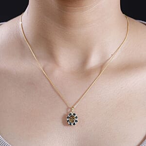 Premium Golden Tanzanite and Multi Gemstone 2.10 ctw Sunflower Pendant Necklace in 18K Vermeil Yellow Gold Over Sterling Silver 20 Inches