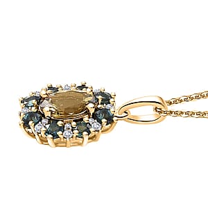 Premium Golden Tanzanite and Multi Gemstone 2.10 ctw Sunflower Pendant Necklace in 18K Vermeil Yellow Gold Over Sterling Silver 20 Inches