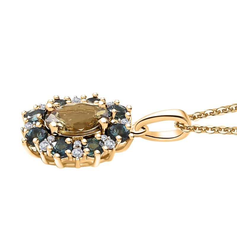 Premium Golden Tanzanite and Multi Gemstone 2.10 ctw Sunflower Pendant Necklace in 18K Vermeil Yellow Gold Over Sterling Silver 20 Inches