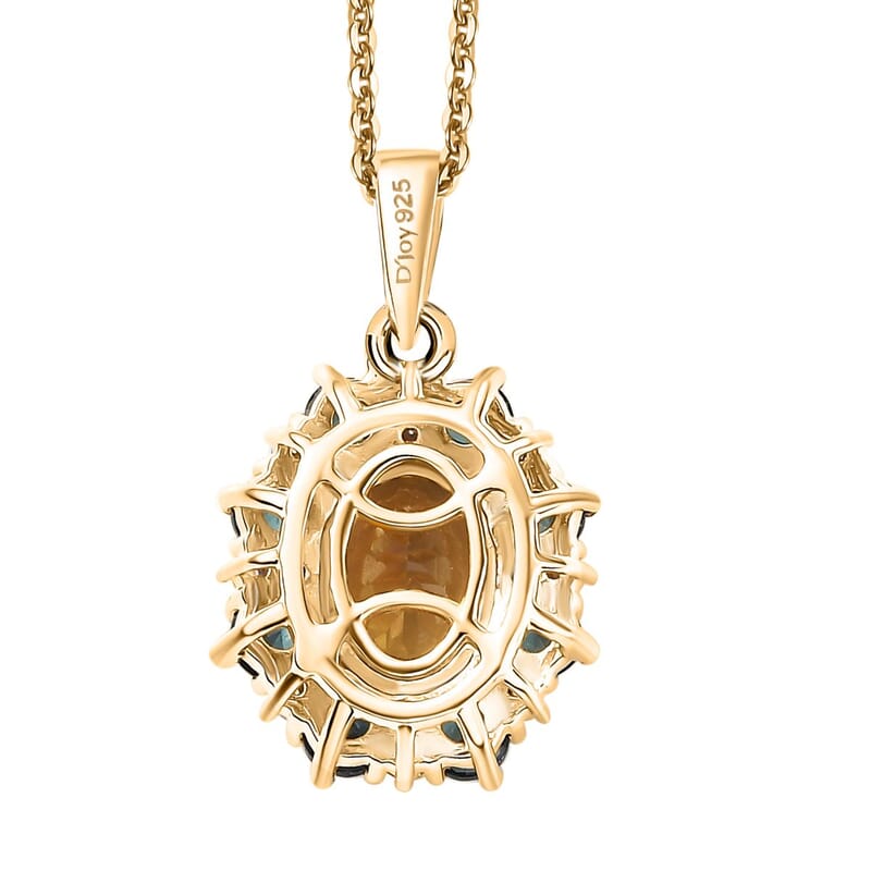 Premium Golden Tanzanite and Multi Gemstone 2.10 ctw Sunflower Pendant Necklace in 18K Vermeil Yellow Gold Over Sterling Silver 20 Inches
